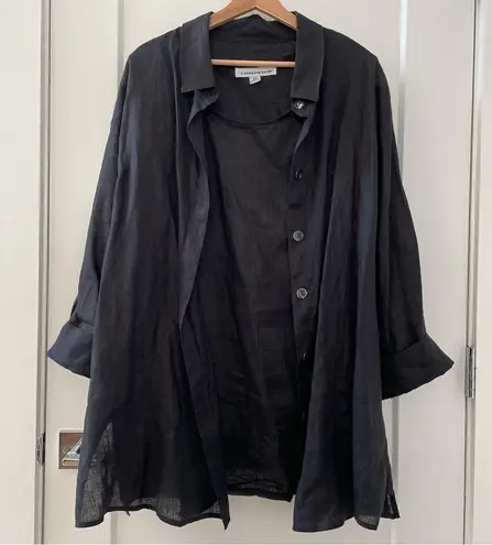 Caroline Rose Size 2X Top 100% Linen Easy Shirt Lagenlook Blouse SET Plus Black