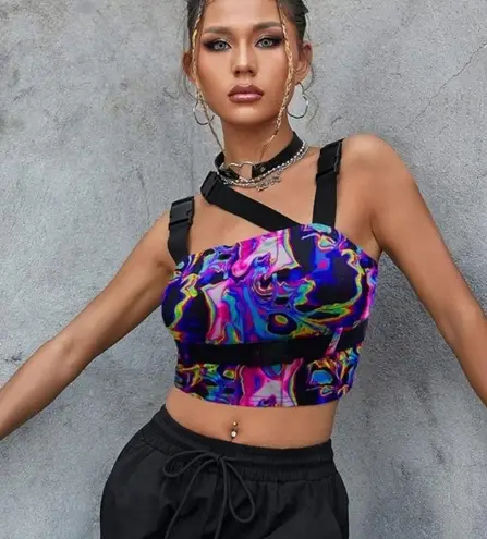 Women's Buckle Tank Top, Crop, Cami, Gothic, Y2K Streetwear, XS Blue