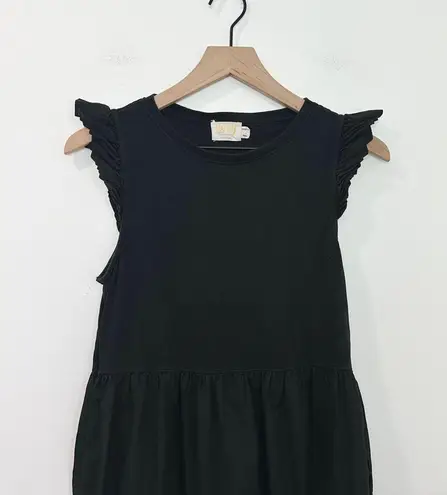 Nation Ltd Sissy Ruffled Black Dress Tiered Midi Sundress size Small