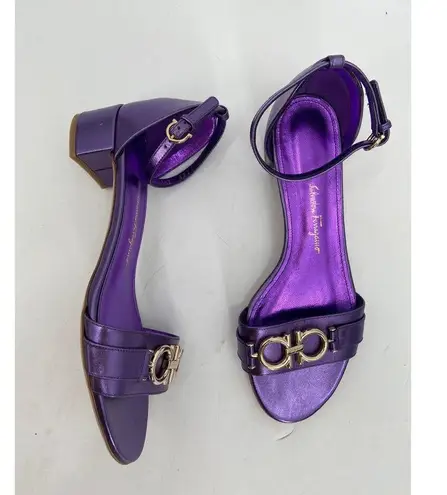 Salvatore Ferragamo Como Metallic Purple Leather Sandals