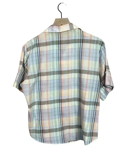 Vintage 70s 80s Pastel Short Sleeve Plaid Button Up