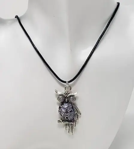 Handmade Owl w/ Lavender & Purple Metallic Resin Necklace