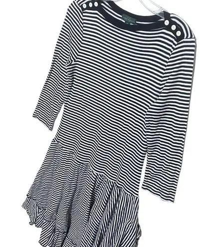 LRL Lauren Jeans Co Dress Tiered Ruffle Blue White Striped Nautical Womens M Size M