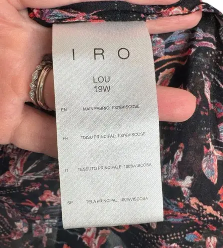 IRO Lou Top in Black Floral Red Long Sleeve Sheer Puff Sleeve Size 6 Medium M