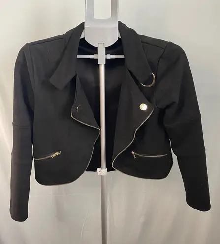 Soho Apparel Black Moto Jacket Size M Lightweight Cropped Gold Accents B11