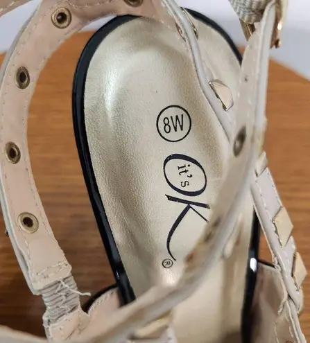 It's OK Black and Tan Strappy Heels Size 8W pointy toe heels wide heels