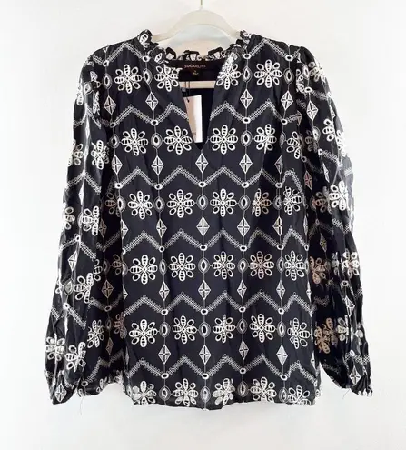Sugar Lips  Embroidered Boho Long Sleeve Blouse Top Shirt Black White 1X