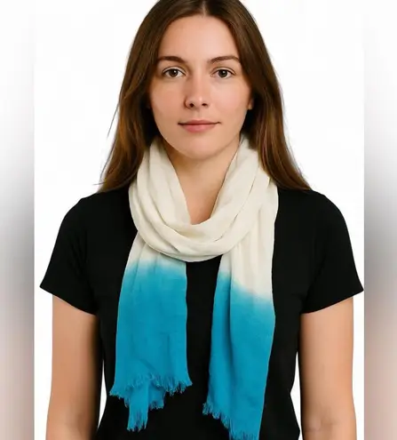 Shiraleah 100% Linen Scarf Blue White Ombre Lightweight Made In India NWOT