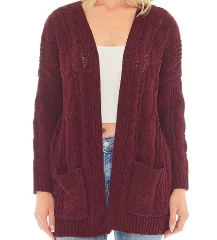 Love Tree  Chenille Cable Knit Oversized Open Front Cardigan