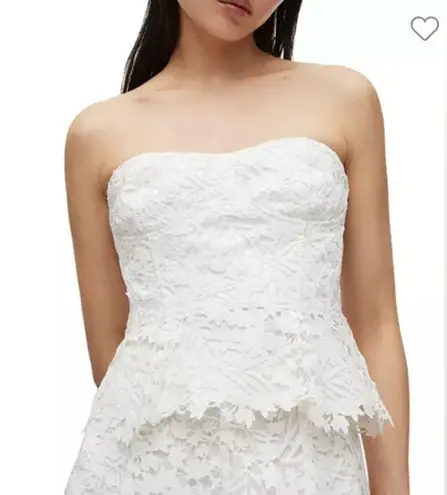 NWT, All Saints Sienna Broderie Strapless Lace Peplum Top in Chalk White, Sz 10