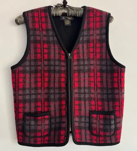 Requirements Vintage Petites M Red Plaid Wool Winter Vest Full Zip Teacher Core