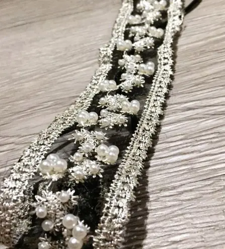 Pearl Accent Headband Stretchy Hair Prom Wedding White