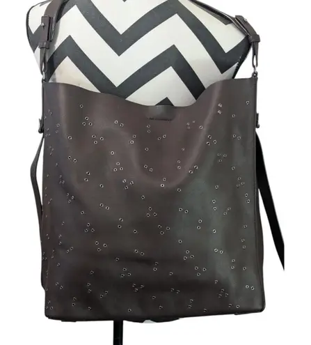 ALLSAINTS Junai Leather Tote Crossbody Bag Brown Studded Studs Shoulder Hobo