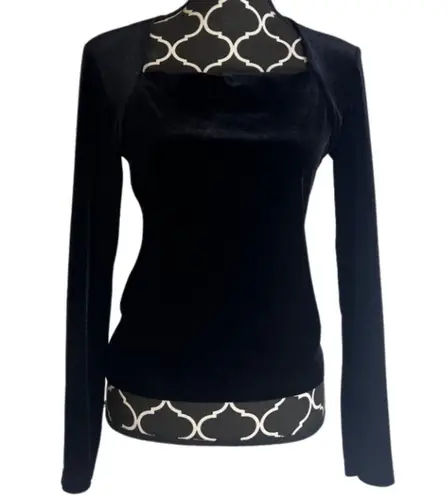 Energie Black Velvet Square Neck Long Sleeve Fitted Dressy Top Size Large