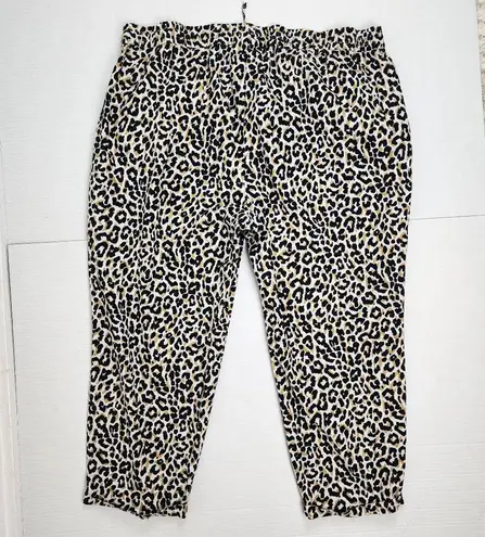 J.Crew Leopard Linen Cotton Drawstring Pants Ankle Pull On Pockets Size 22 Black