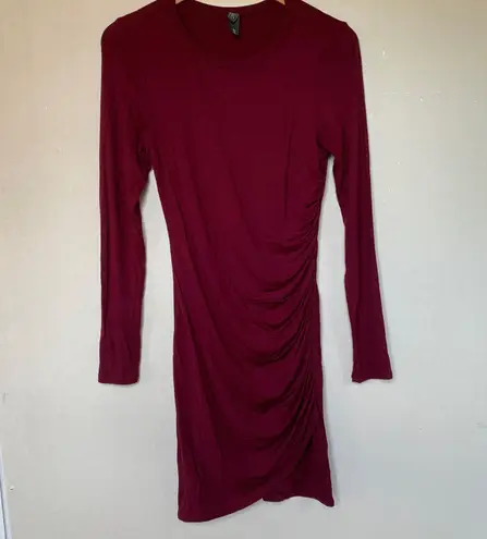 Francesca's  Burgundy Faux Wrap Long Sleeve Dress