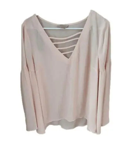Belle Sky Belle & Sky NWT Women’s Pink Bell Sleeve Blouse Size L