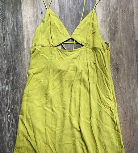 Lime Green Spaghetti Strap Cutout Maxi Slip Dress with Pockets Size 12 NWT Y2K