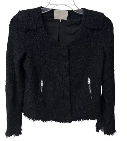 IRO Agneta Black Boucle Tweed Knit Jacket Size 2 Full Zip Pockets
