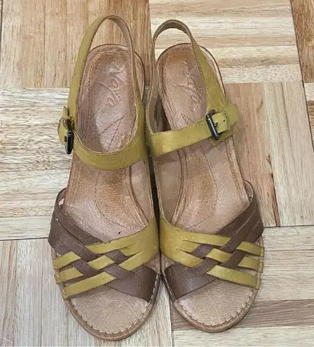 NAYA “Fausta” Yellow Woven Leather Ankle Strap Wedge Heeled Sandal Size 9