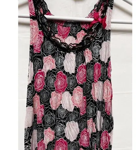 Sleeveless Rayon Knit Night Gown Size Small White/pink Flowers Dress 0105 Blue