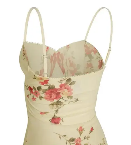 Women's Yellow Floral Sleeveless Cami Camisole Maxi Bodycon Slip Tank Dress Sz S