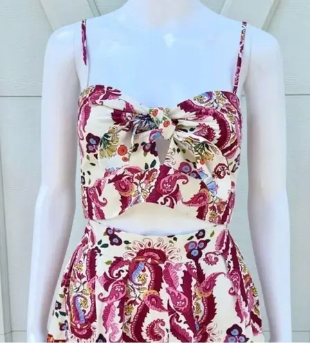 Caroline Constas 2 Piece Linen Blend Cropped Top & Midi Skirt Women's Medium NWT Pink