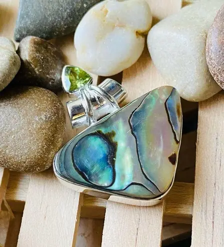 Sterling Silver Mermaids Dream Abalone & Peridot Solid Pendant
