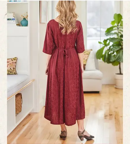 April Cornell Women’s Romantic Jacquard Court Maxi Dress Red Floral Size Large