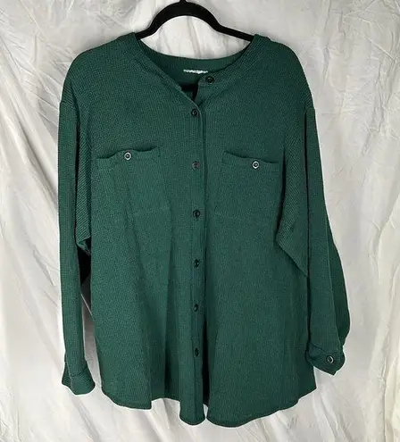 Dark Green Button Down Waffle Knit Long Sleeve Size undefined