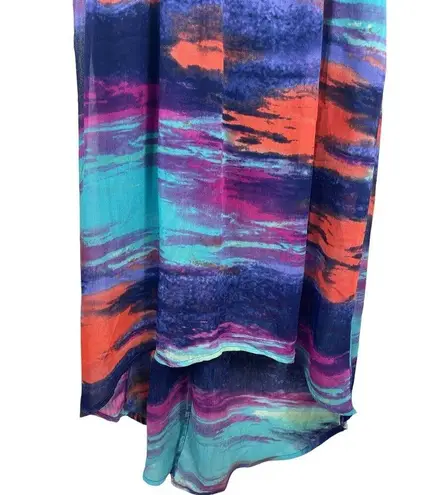Triple Heart High Low Midi Sleeveless Tie Dye Flowy Dress S boho