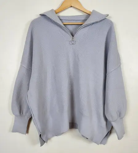 Lillusory Gray Oversized Quarter Zip Sweater Small Rough Hem Coastal Grandma