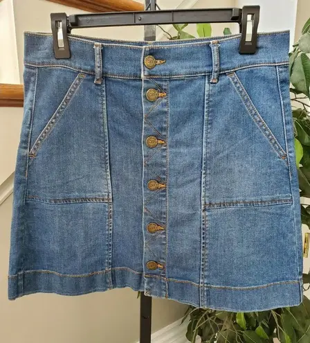 Loft  Women's Denim Blue Cotton & Polyester Pull on A-Line Jeans Skirt Size 27/4