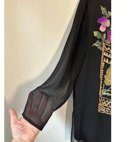 Vintage Large Butterfly Silk Blouse Y2K Whimsigoth Fairy Artsy Eclectic Hawaiian Black