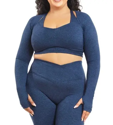 Ilus Label Cinch Allure Cross Over Long Sleeve Crop Top L NWT Blue Size L