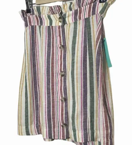 Abound  LINEN SKIRT VERTICAL STRIPE IVORY DOVE LAPLAYA BUTTON DETAIL WMNS SIZE XS