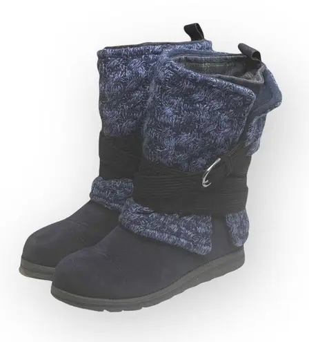 Muklucks Muk Luks Nikki Faux Suede Belt Wrap Water Resistant Boots Navy Black 9M