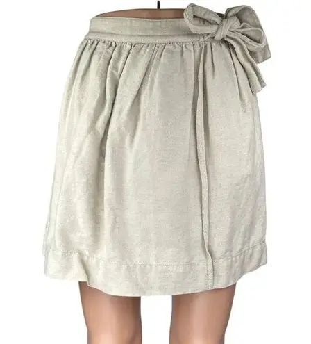 J.Crew Women's Beige Linen Bow Tie Lightweight Mini Flared A