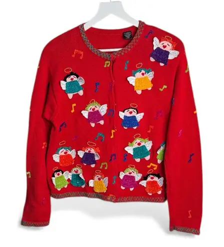 Christina Rotelli Cardigan Red Multi Angels Music Christmas Sweater W1984 Sz M Size M