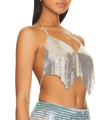 superdown h:ours Chainmail Cowl Halter Top Silver SMALL Metallic Festival Club Rave NEW