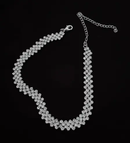 Full Rhinestones Choker Necklace for Women Silver