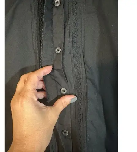 Rafaella Black Long Sleeve Collared Ruffle Front Button Down Blouse Women Sz 8