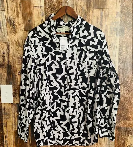 H&M NWT  L.O.G.G women's black and white long Sleeve button down size large q22