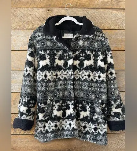 Real Comfort Fleece Coat Women's Nordic Deer Size Medium Jacket Vintage Black