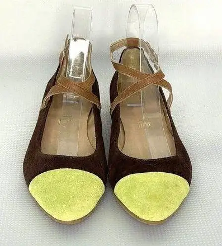Seychelles Women's 7M Green Brown Just The Beginning Suede Cap Toe Shoes Flats