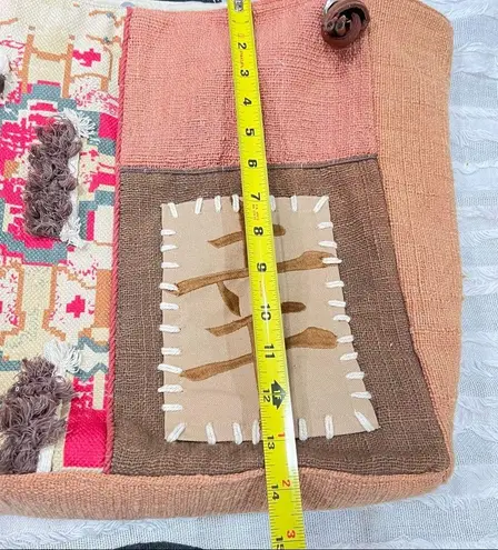 Made In India Cotton Leather Patchwork Embroidered Canvas Tote Bag 15 L *14 H Brown