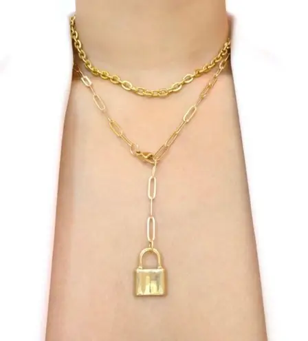 Lock Paper Clip Link Chain Necklace