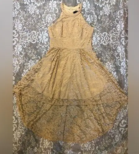 Dressy Star tan halter top lace hi lo dress Gold Size undefined