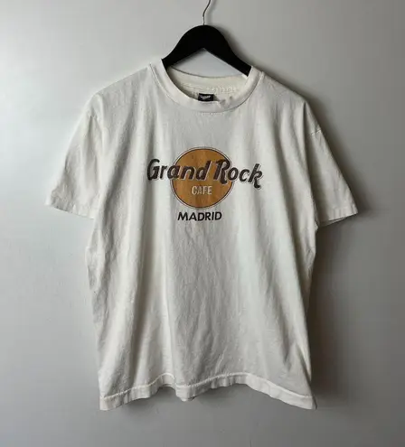Vintage 90s Grand Rock Cafe Madrid T Shirt White XL Extra Large USA Graphic Tee