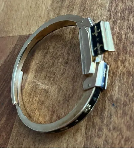 Ernest Borel Watch Incabloc Cuff with Gold Fleur Di Lis Insignia Vintage Antique Black